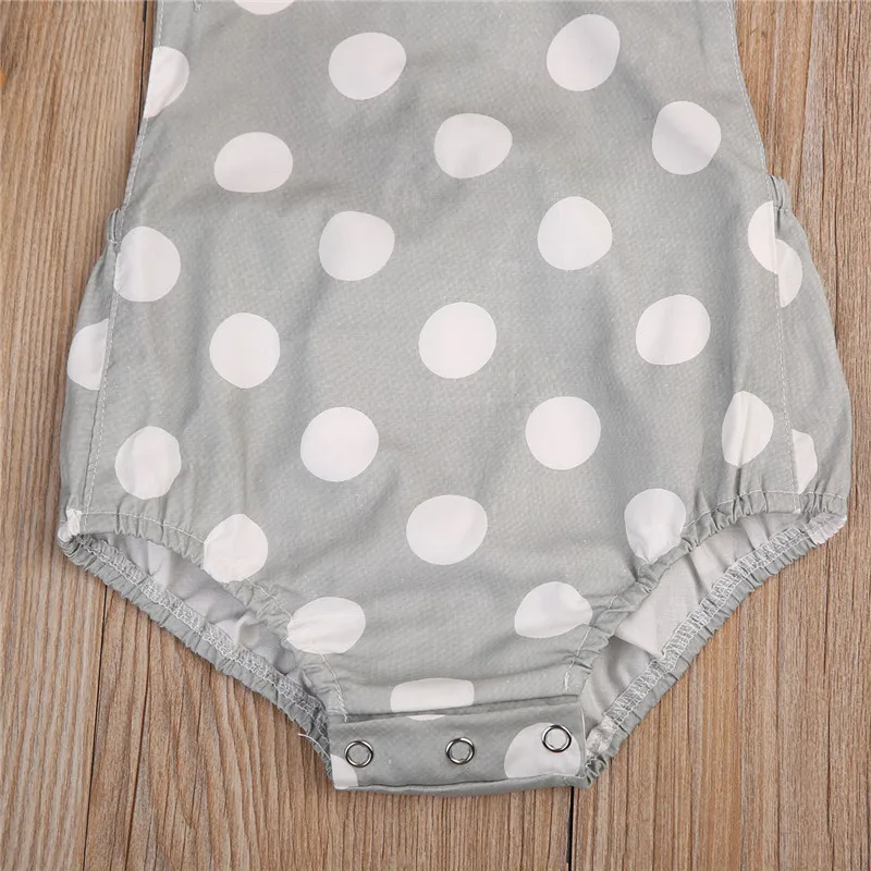 

2020 Cute Infant Clothing Baby Girls Clothes Gray Dot Cotton Bodysuit Sunsuit Baby Kids Bodysuits 0-18M