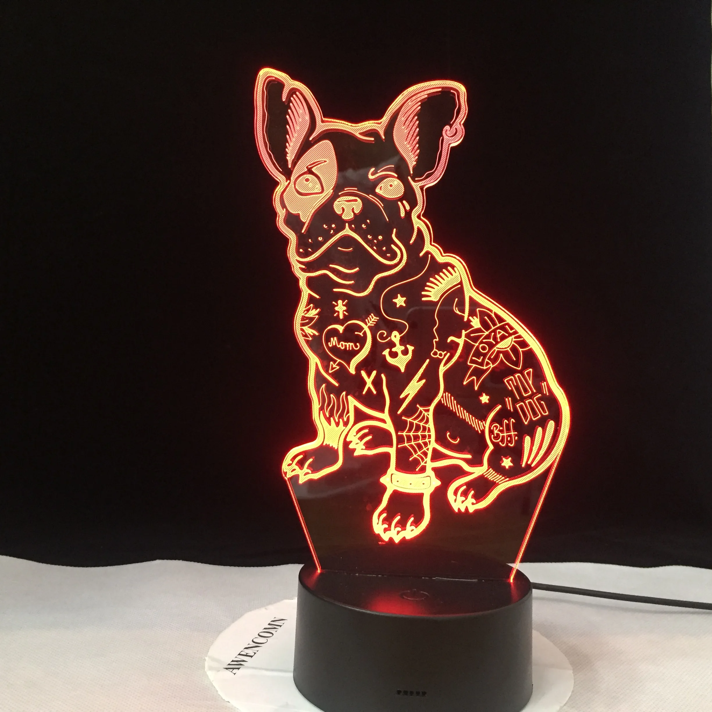 Светодиодный настольный 3d светильник Bulldog 2019 французская Милая любовь щенок RGBw
