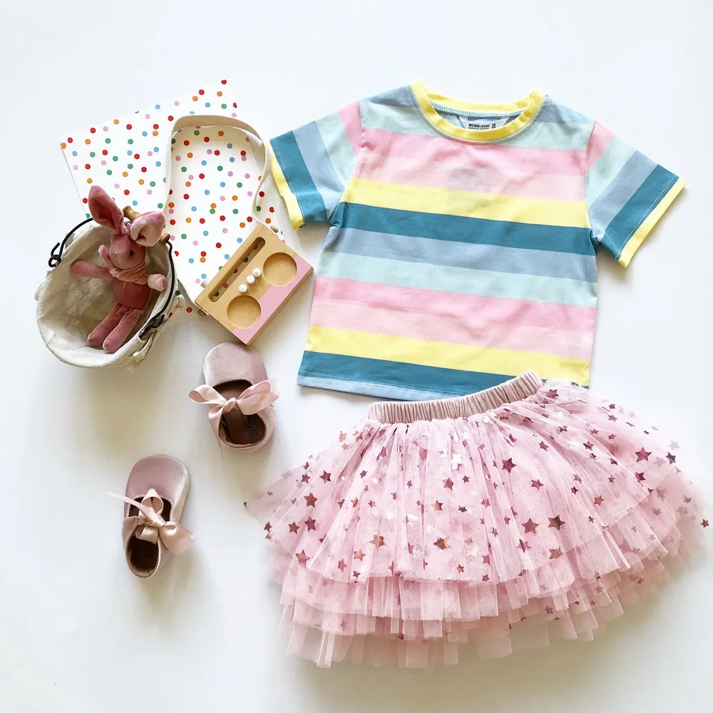 Женский хлопковый костюм Tonytaobaby розовая газовая Радужная полоска со звездами и