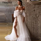 Современные Роскошные Длинные свадебные платья с 3D цветами, кружевом, сердечком, с коротким рукавом, разрезами по бокам, свадебные халаты в стиле бохо