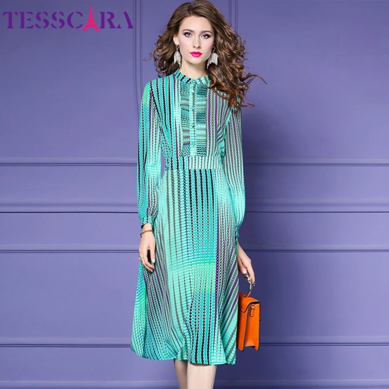 Женское элегантное шифоновое платье TESSCARA рубашка высокого качества длинное