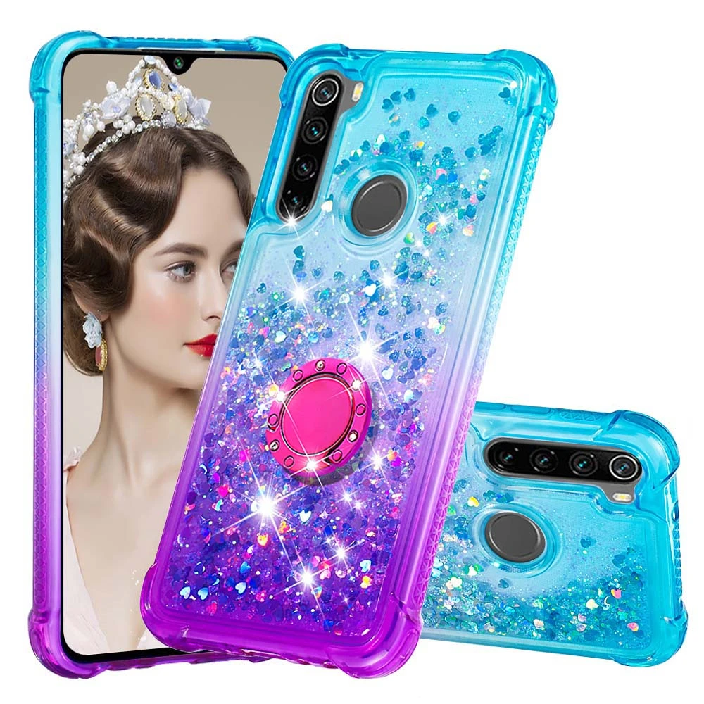 For Redmi Note 8 Pro K20 Ultra thin Shining Liquid Quicksand Case Xiaomi 9T Gradient Sequins Finger ring TPU Cover | Мобильные