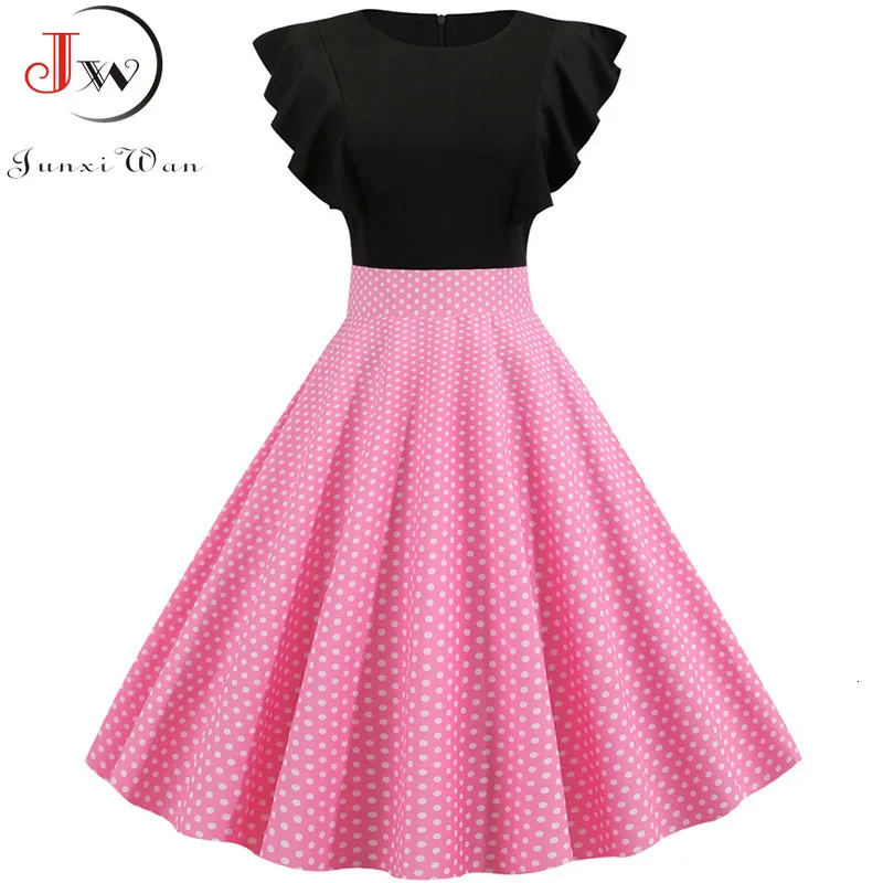 Женское винтажное платье в черный горошек элегантное вечернее средней длины с
