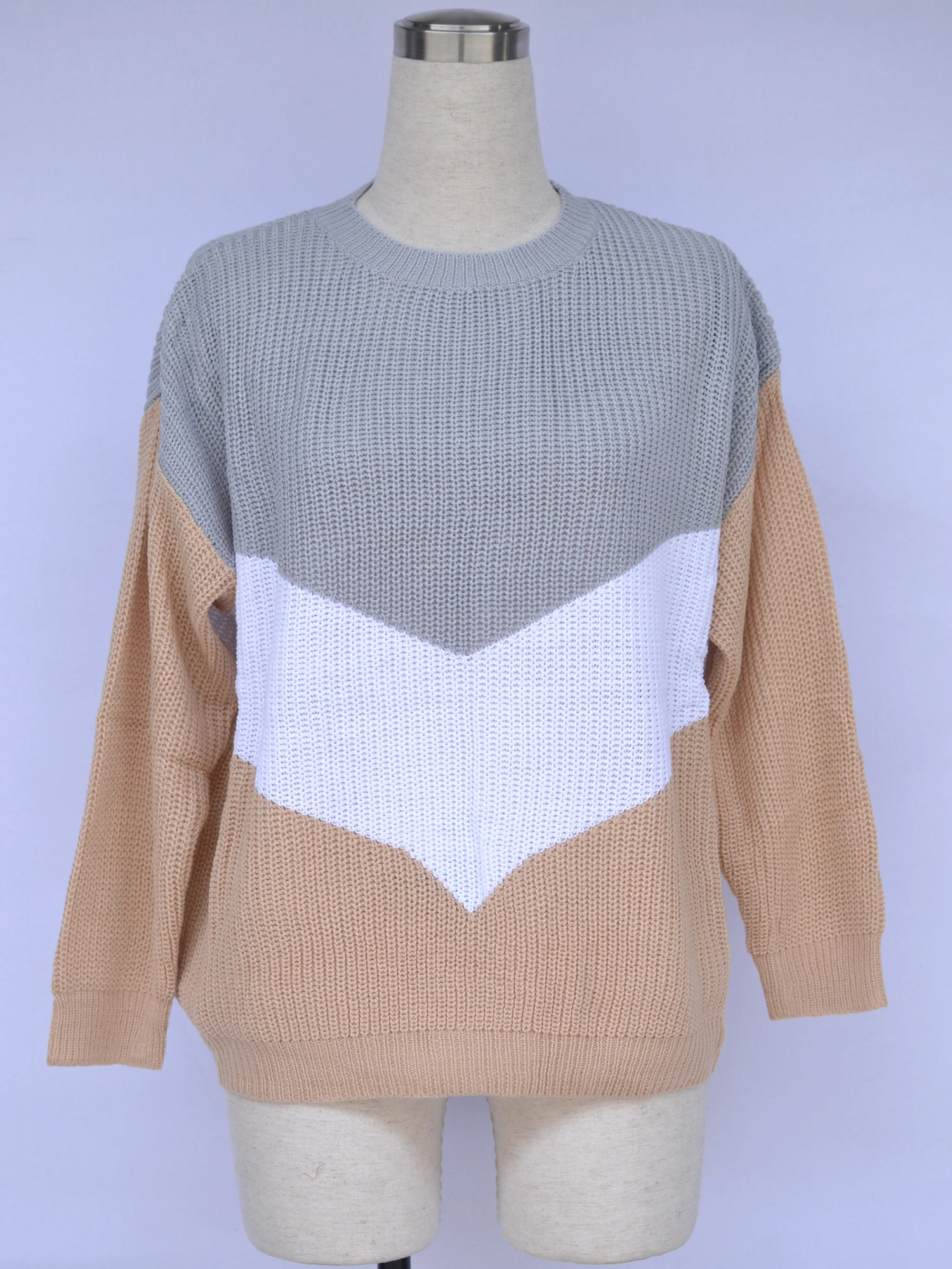 

Women Autumn Winter Fashion Vintage Pullover Long Sleeve Round Neck Color Block Striped Sweater Loose Casual Knit Jumpers Mujer