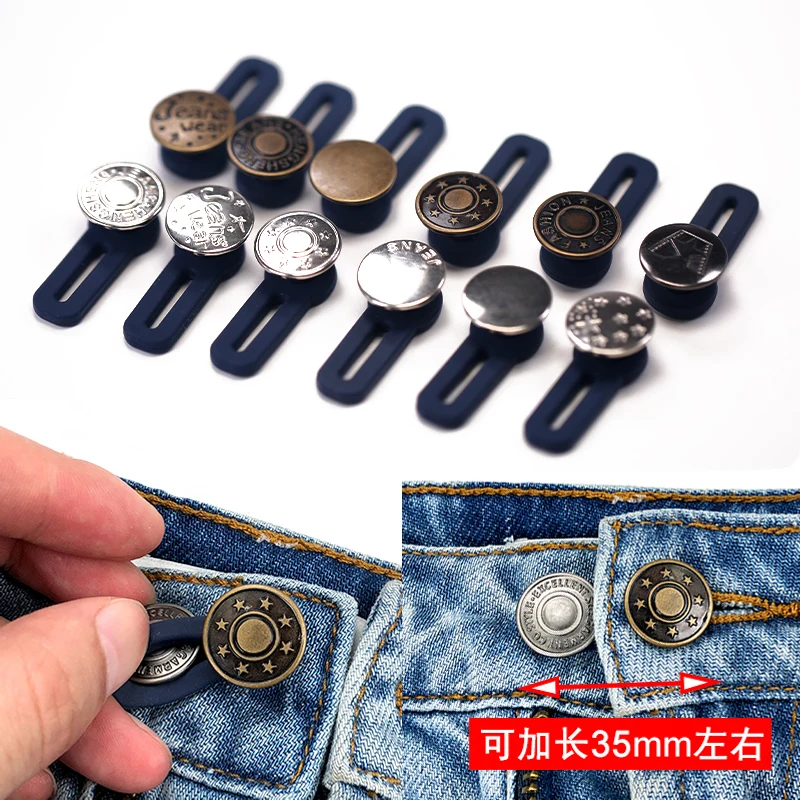 

Free Sewing Buttons Adjustable Disassembly Retractable Jeans Waist Button Metal Extended Buckles Pant Waistband Expander 5pcs