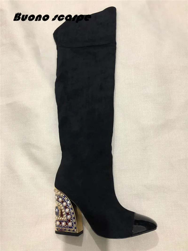 black Buonoscarpe/Новинка; модные кожаные ботинки золотистого цвета; Bota Feminina; Новое поступление; Botas Mujer; туфли на высоком каблуке со специальной формой - Цвет: black
