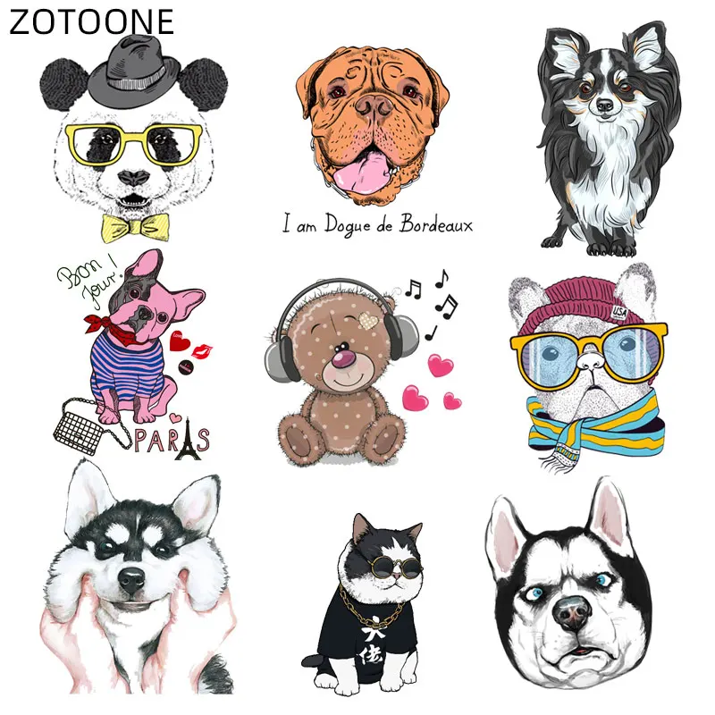 

ZOTOONE Dog Patch Cute Animal Stickers Iron on Print on Transfers for Clothes T-shirt Accessory Applique DIY Heat Transfer G
