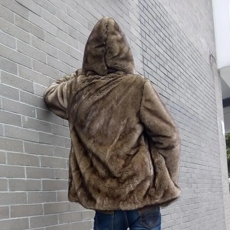 Top Brand Vogue Mens Fashion Faux Rabbit Fur Coat Thicken Cotton Padded Hooded Duffel/Toggle Winter Parka For Man Male Coats | Мужская