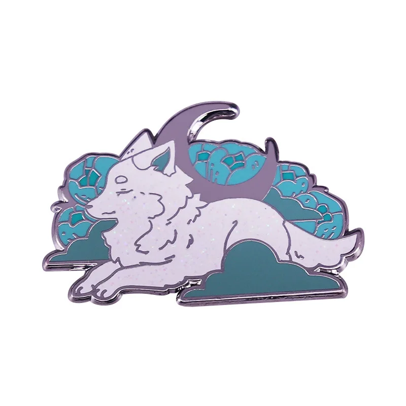 Эмалированная булавка с изображением белой арктической лисы фэнтезийное