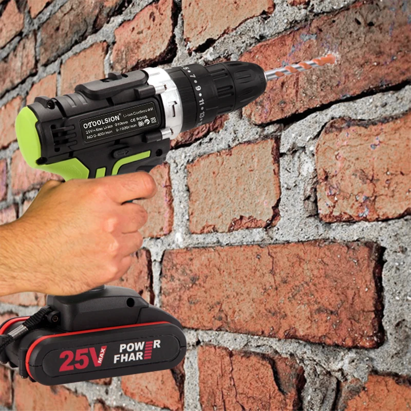 25V 1500mAh ударная беспроводная дрель беспроводной шуруповерт электроинструменты