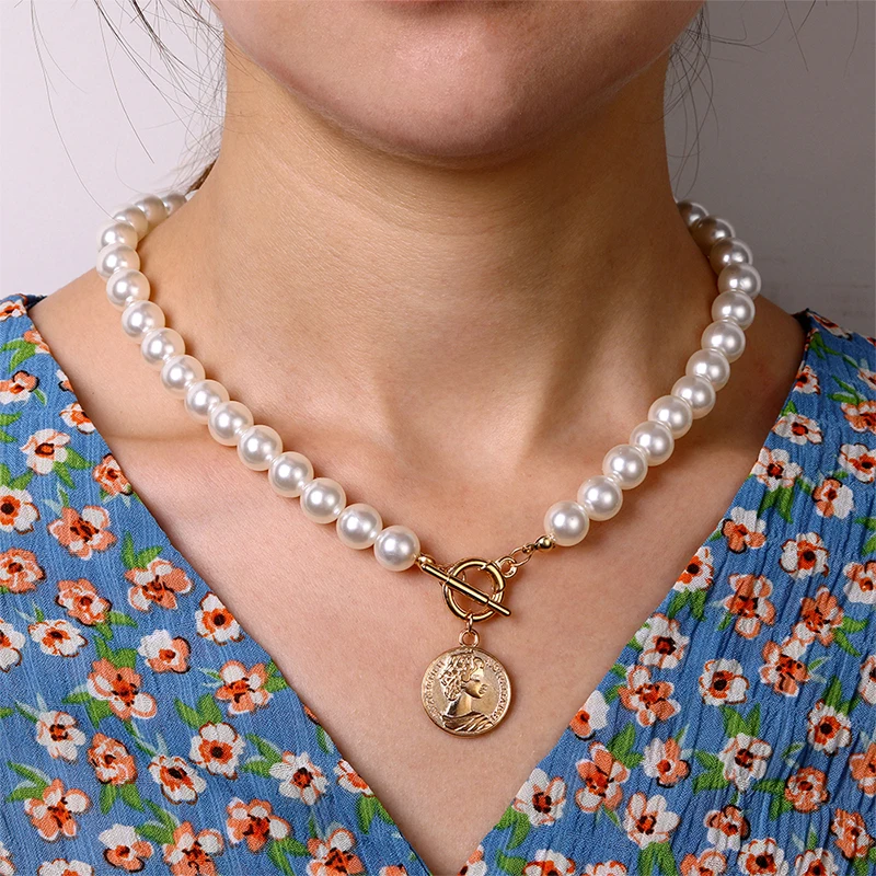 Ожерелье IPARAM в богемном стиле с жемчужными монетами модное женское ожерелье