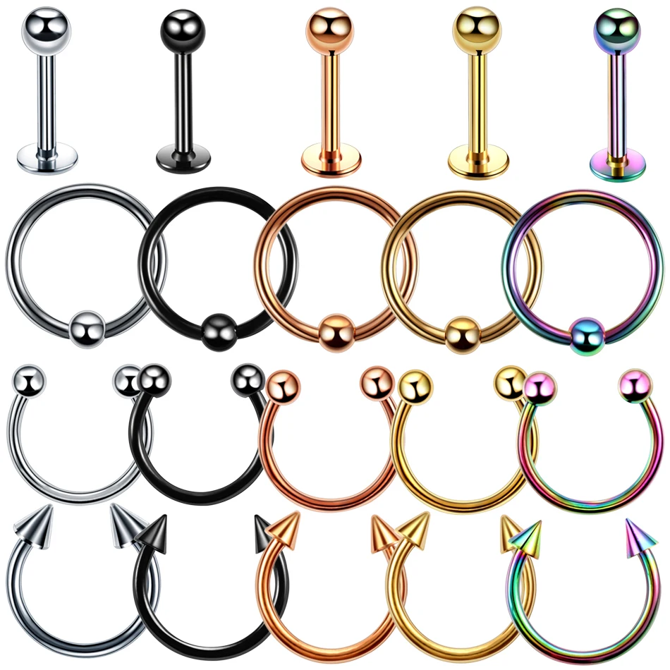 

10Pcs/lot Steel Labret Piercing Spike&Ball Horseshoe Ring Colorful CBR Piercing Nose Ring Hoop Ear Piercings Body Jewelry 16G