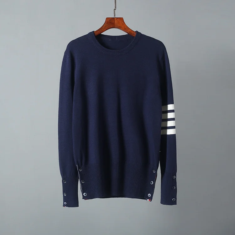 

Модные фирменные свитера THOM 2021 ТБ для мужчин и женщин, облегающие пуловеры с круглым вырезом, одежда, полосатые шерстяные хлопковые парные З...