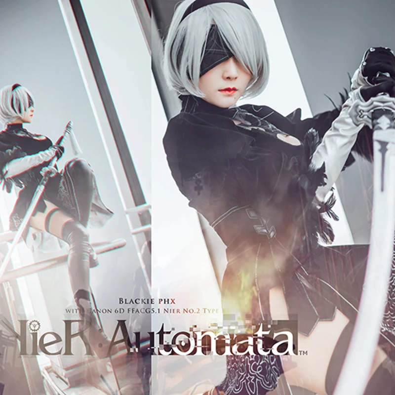 Костюмы для косплея Game NieR: Automata YoRHa No 2 Тип B сексуальное черное платье с перчатками