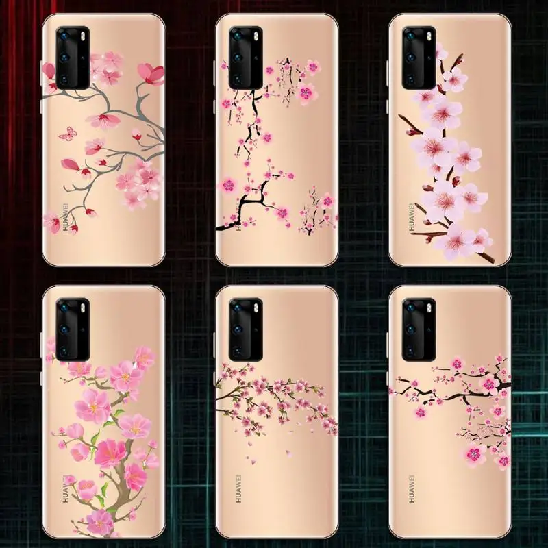 

Cherry Blossom Tree Phone Case Transparent for Huawei honor A X V 9 8 10 20 I S max note pro mate lite protective shell cover