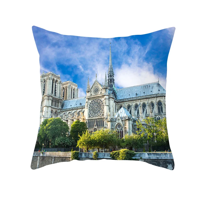

Notre Dame Cathedral French Landscape Pillowcase Custom European-style Cushion Waist Pillowcase Decorative Pillows Home