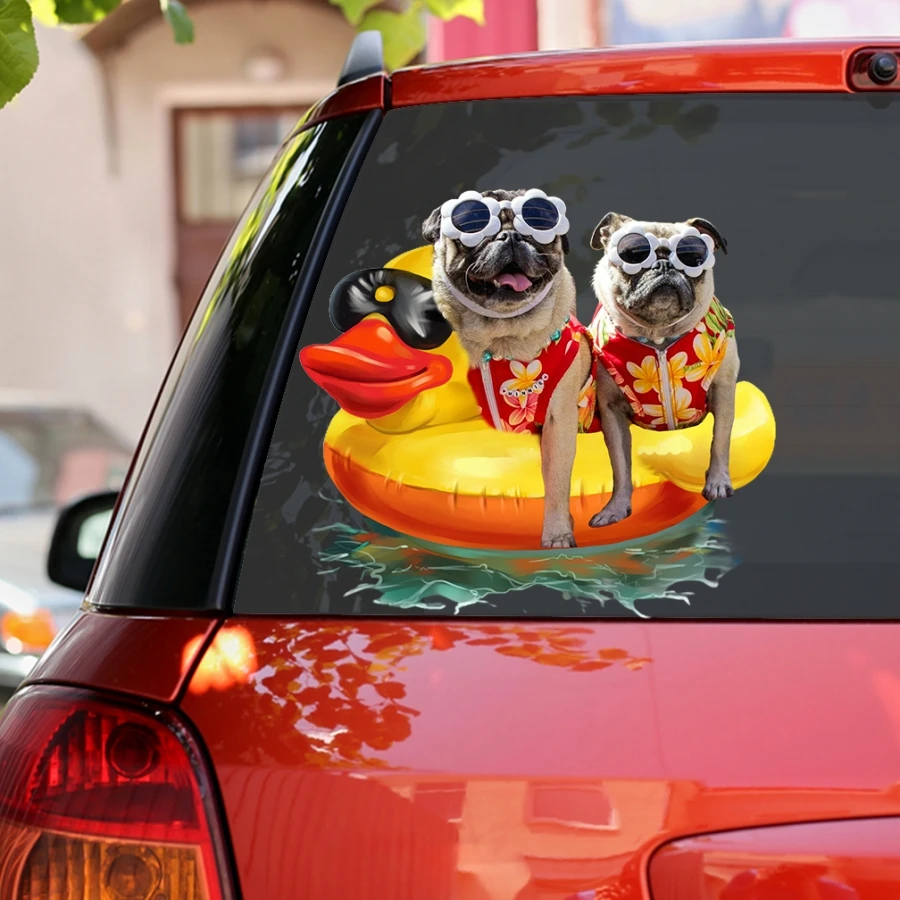 

3D Funny Dog With Duck Float Car Sticker Cartoon Car Styling Wall Home Glass Window Door Laptop Truck Vinyl Decals
