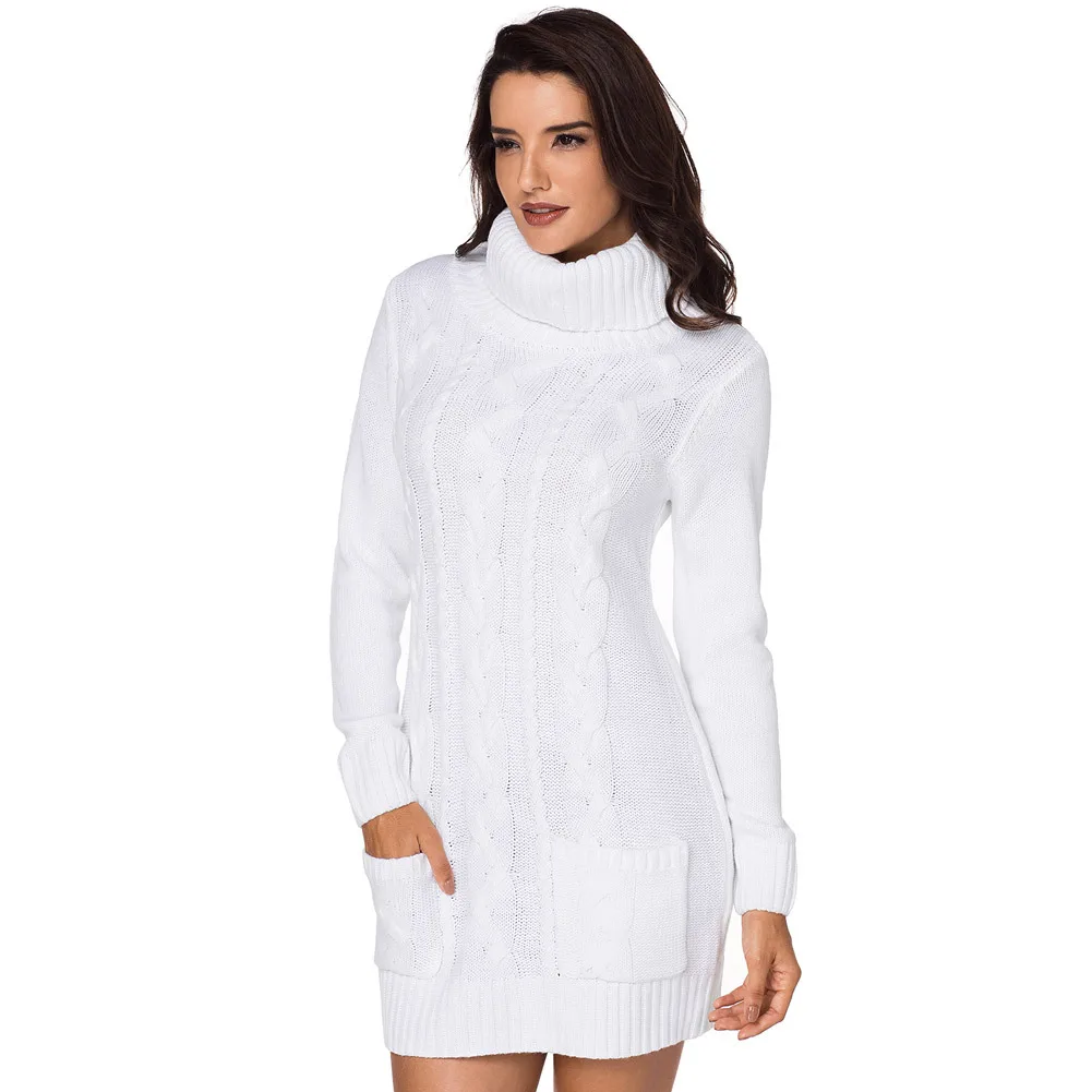 

Autumn And Winter New Solid Color Long Sleeves High Collar Sweater Ribbed Knit Long Salad European And American Women's