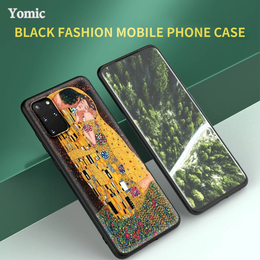 Gustav Klimt Kiss Art Case For Samsung Galaxy S21 Ultra A51 A71 A52 A72 5G S20 FE A50 A70 A41 A31 A30 A21s TPU Black Phone Cover