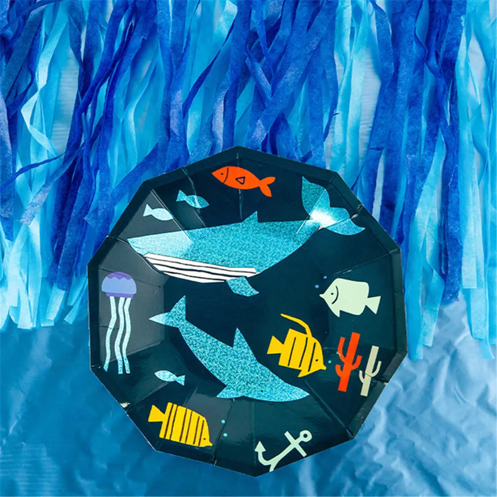 Ocean big fish plate shark pattern 9 inch ten-sided hot party tableware | Дом и сад