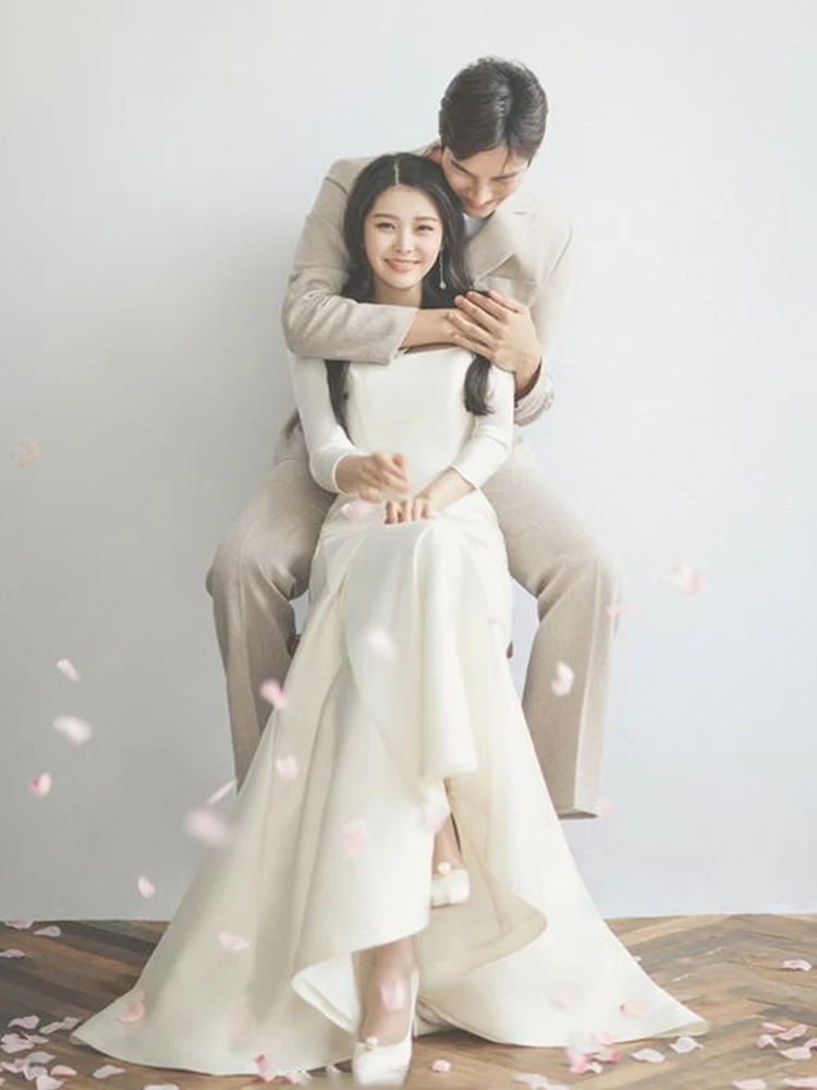 Женское свадебное платье русалка Элегантное Длинное в пол с длинным рукавом и