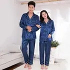 Шелковый Атласный пижамный комплект для мужчин, модная одежда для сна, однотонный костюм с длинным рукавом для пар, Мужская одежда для сна