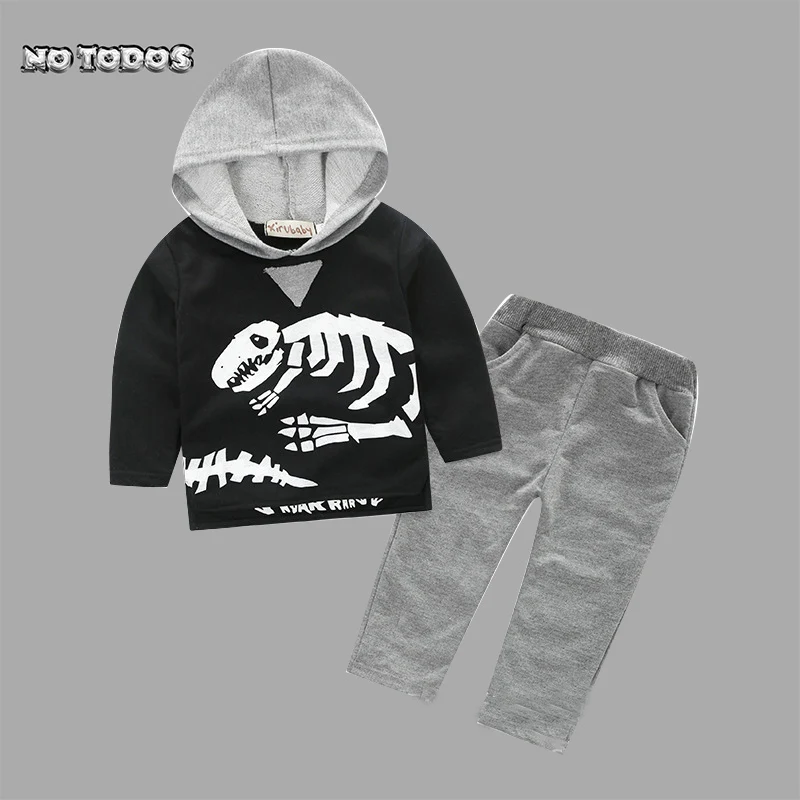 

Children's Sutumn and Winter Dinosaur Skeleton Printed Hooded Hoodie Casual Sports Pure Cotton Fashion Trend Cool Handsome Suit