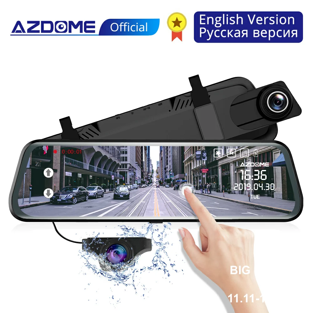 Автомобильная видеорегистратор AZDOME PG02 Полноэкранная сенсорная Stream Media 10 &quotFull HD