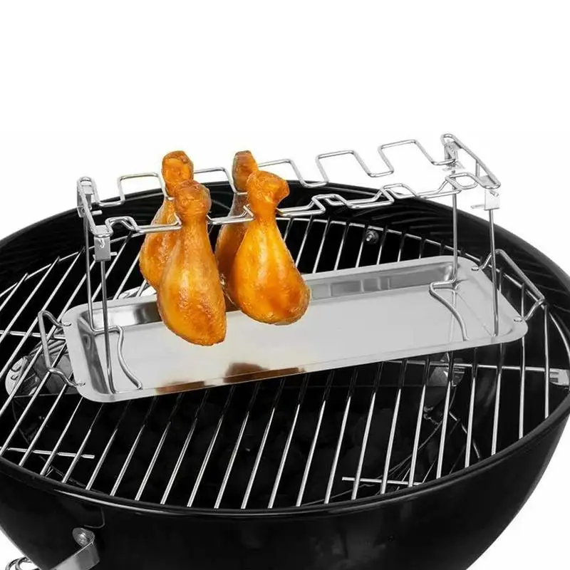 

Chicken Wing Leg Rack For Grill Smoker Oven Steel Vertical Roaster Stand In BBQ Safe Barbecue Accessories