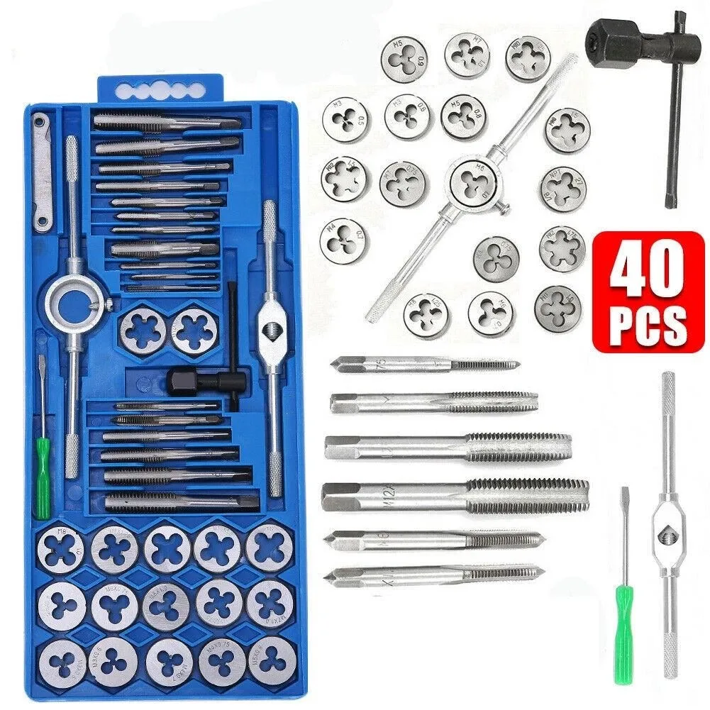 40pcs Tap Die Set M3-M12 Screw Thread Metric Taps Wrench DIY Kit Wrench Screw Threading Hand Tools Alloy Metal With Bag