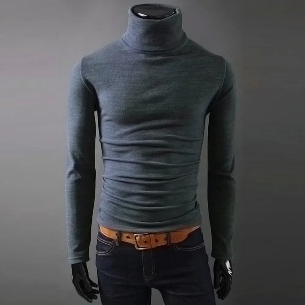 

Men's T-shirt Turtleneck Long Sleeve Solid Slim Elastic Thin Men Shirt Spring Autumn Cotton Blend Black T Shirt Plus Size M-2XL