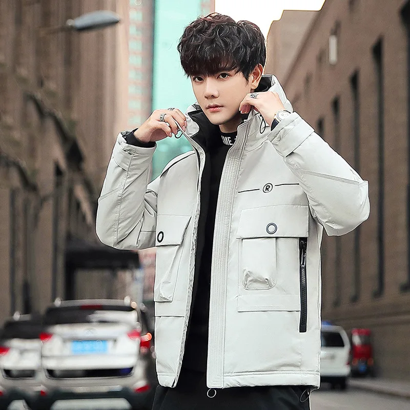 Tops Mens Hooded White Duck Down Jacket 2022 Winter Streetwear Solid Down Coat Parkas Fashion Thick Warm Puffer Outwear Clothing