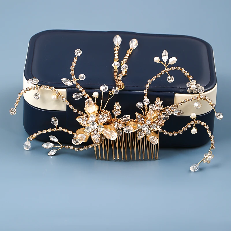 Модные золотые гребни для невесты тиары головные повязки с кристаллами