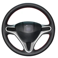 diy non slip durable black natural leather car steering wheel cover for honda fit 2009 2013 city jazz