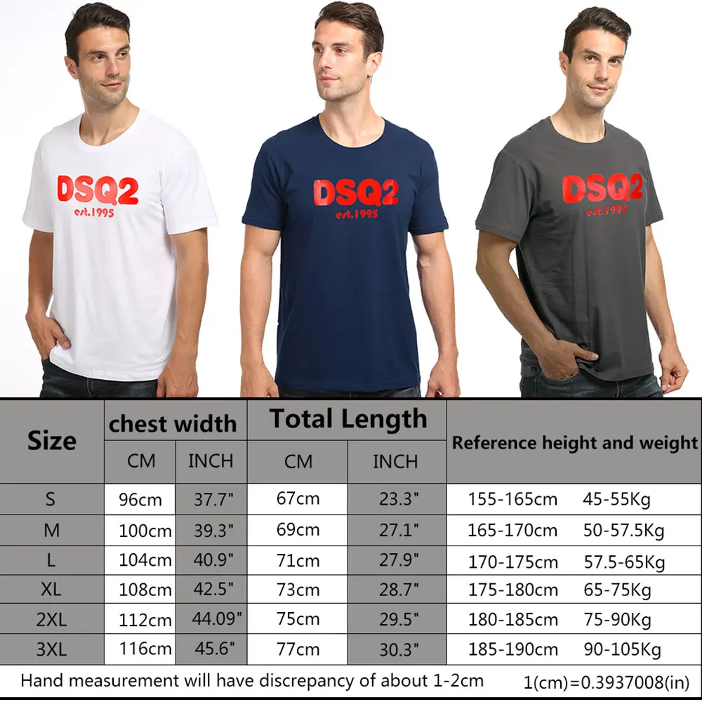 

dsq brand summer style 100% cotton black casual O-Neck short sleeve tees white letter T-shirt for men dt2189
