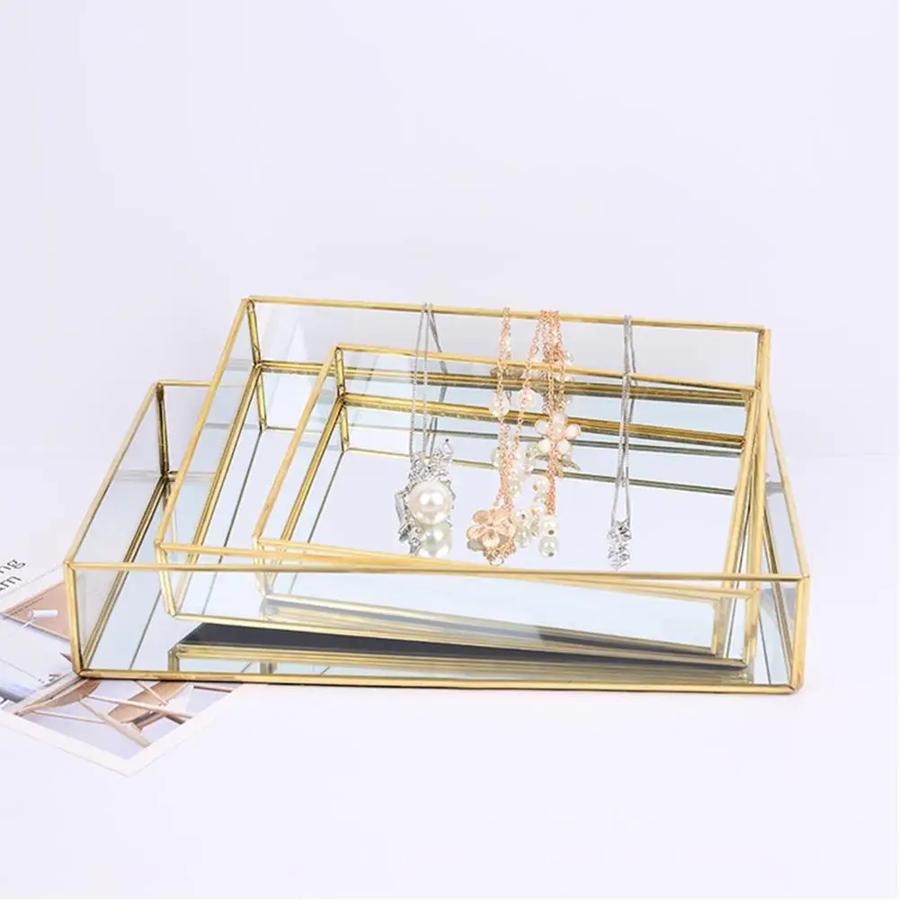 

Rectangle Makeup Storage Tray Organizer Glass Plate Jewelry Display Holder Decor Tray For Decoration Nordic Exquisite Glass Box