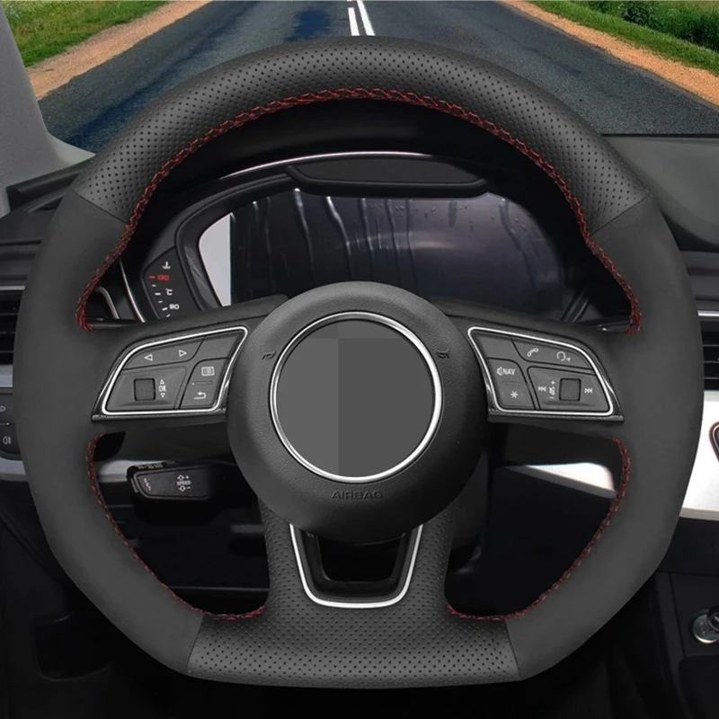 

Оплетка из черной замши и натуральной кожи для Audi A4 S4 2016-2019 A5 RS5 2017-2019 RS4 2018-2019 S7 2018-2019