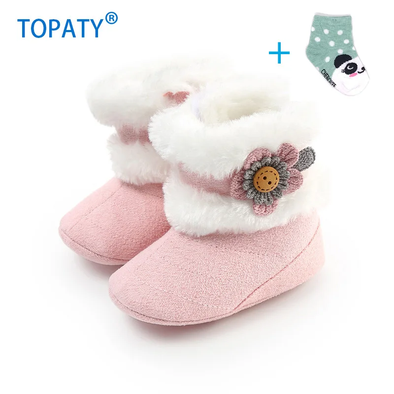 Детские ботинки для малыша зимние детские теплые на мягкой подошве с цветами