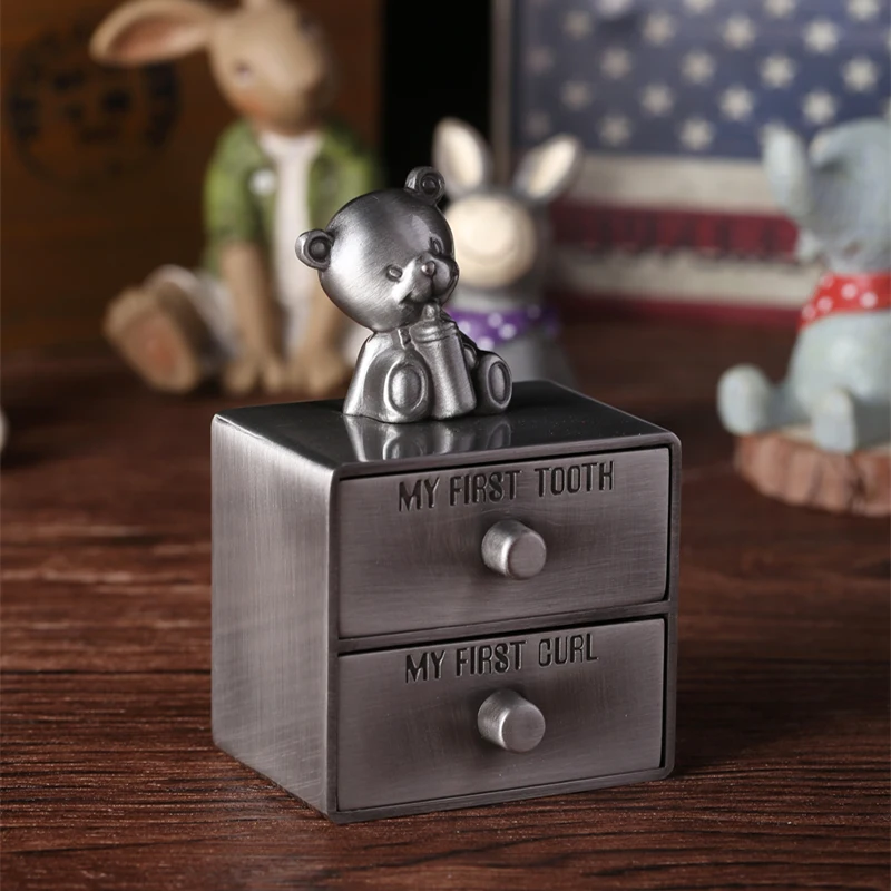 

2 Tier Metal Drawer Box for Baby Teeth and Lanugo Baby Primary Tooth Box Lanugo Hair Collection Baby Souvenirs Newborn Gifts