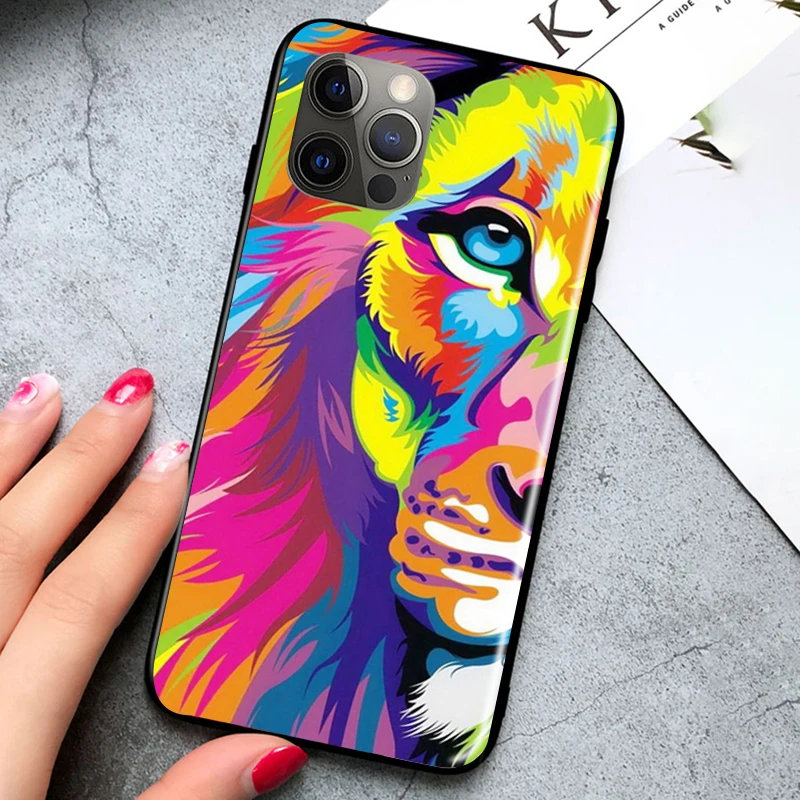 

Lion tiger cat painting animal Phone Case For iPhone 12 Mini XS MAX XS XR X 11 Pro MAX Funda Coque Carcasa iPhone 12 Mini XS