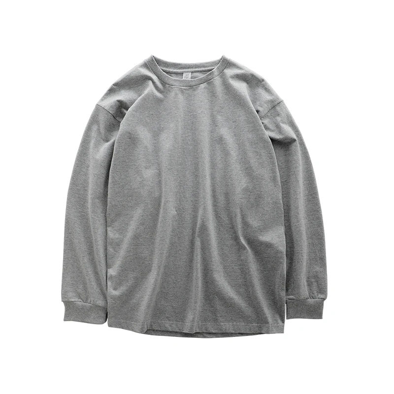 

Pure cotton thick loose solid color white spring and autumn sweater Japanese round neck bottoming shirt