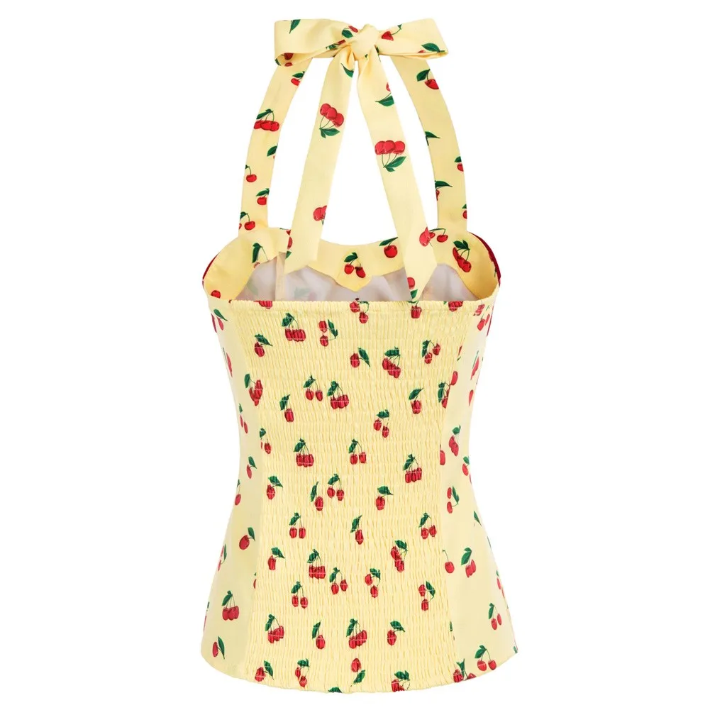 Женский летний топ с воротником-хомутом принтом в виде вишен | Женская одежда