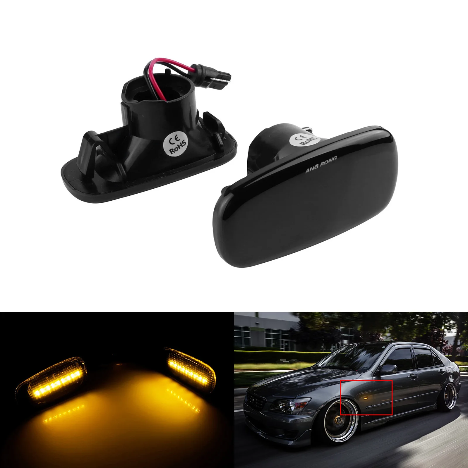 

2x Canbus LED Front Side Marker Light Black Smoked Len Fit Lexus IS300 2000-2005