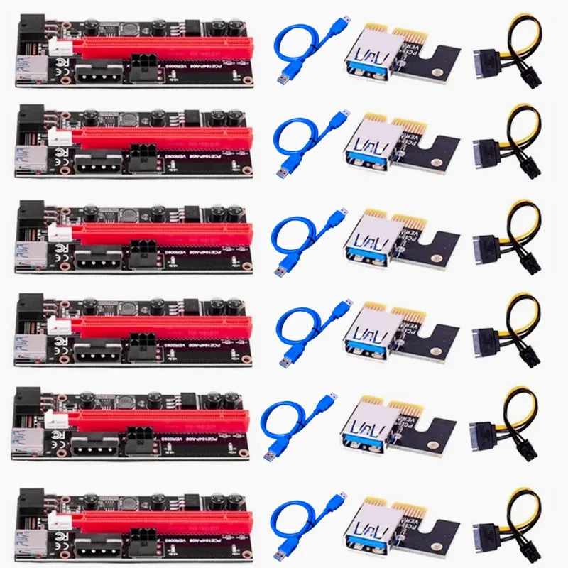 

6 шт. новейший VER009 USB 3.0 PCI-E Райзер VER 009S Экспресс 1X 4x 8x 16x Райзер адаптер Pcie Райзер карта SATA 15 контактов на 6 контактов питания