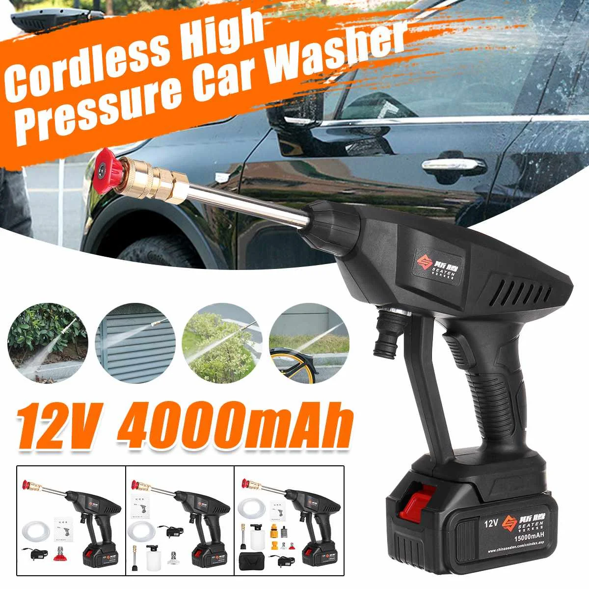 

12V 4000W High Press Car-Washer Cordless Spray Water Gun Car Cleaning Multifunction Tools Rechargeable Battery for Makita