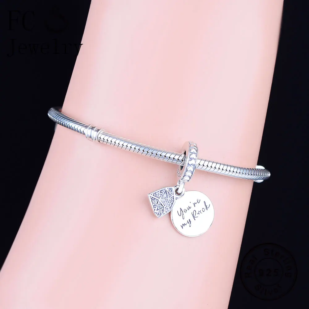 FC Jewelry Fit Original Brand Charm Bracelet 925 Sterling Silver Letter You are My Rock Bead Pendant For Making Berloque 2019 | Украшения и