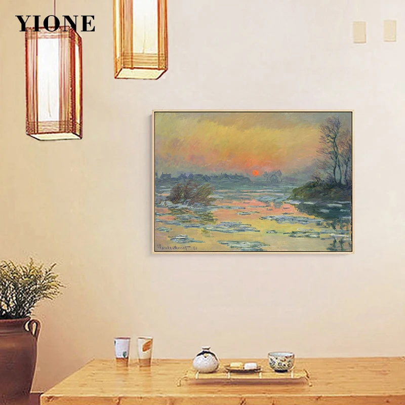 

Winter Seine Sunset Oil Painting Custom Famous Impression Landscape Wall Art Prints Decoration Poster Canvas Picture for Living