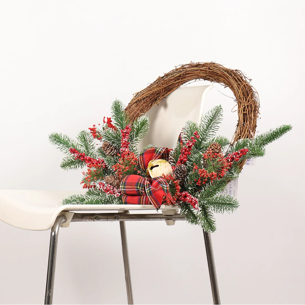

Christmas Lattice Bowknot Pine Cone Bell Garland Door Decoration Christmas Creative Simulation Plant Decoration
