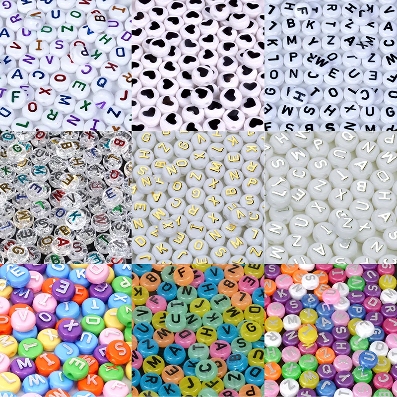 100 шт. 10 мм белые золотые/серебряные/черные буквы акрилового алфавита бусины для