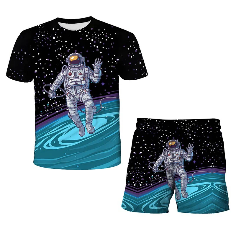 

Children T-shirt Astronaut 3D Print Suit Space Starry Sky Series Kids T-shirt Summer Boy Girl Short Sleeve + Shorts 2-piece Set